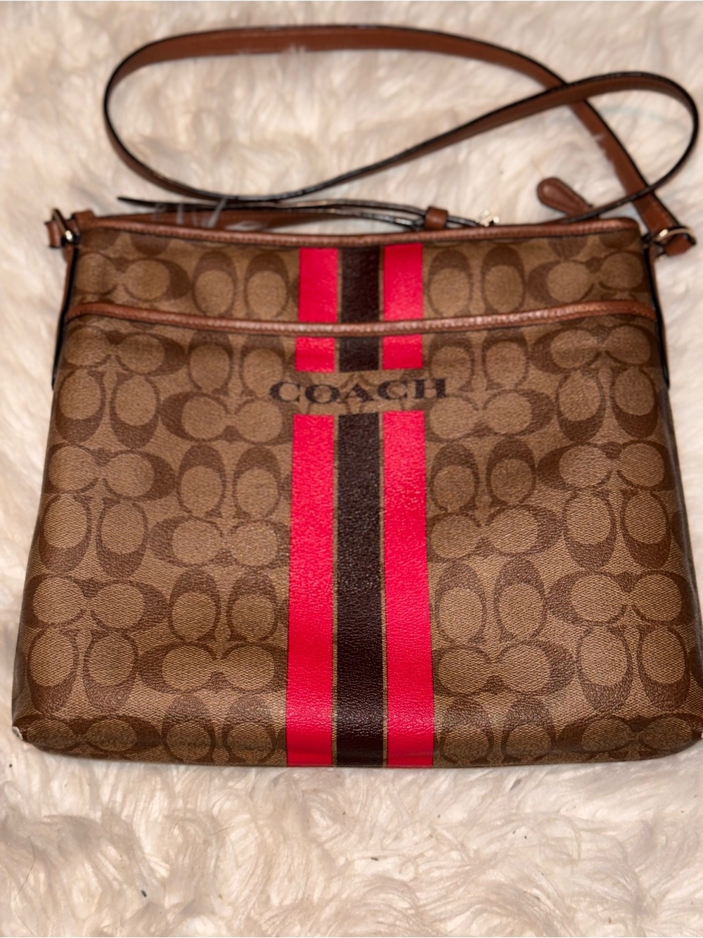 Coach Brown Signature Stripe Crossbody Bag